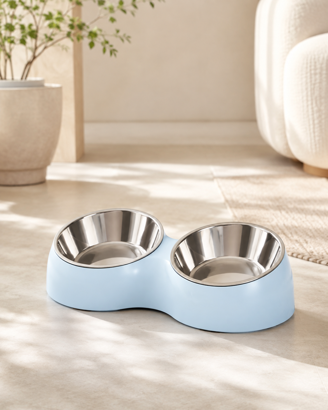 Comedero doble de acero inoxidable para perros y gatos